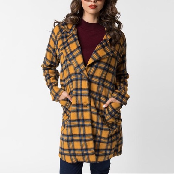 mustard plaid coat